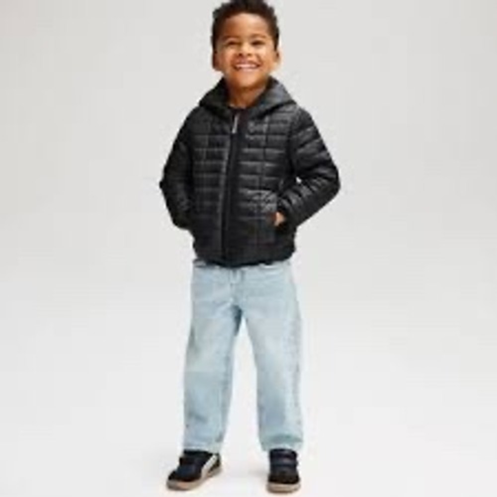 Cat & Jack Toddler Boys Black Puffer Jacket Water Resistant Hooded Coat 18M NEW